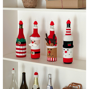 酒瓶针织装 饰品圣诞帽拍照道具 饰保护套圣诞老人麋鹿包装 圣诞装