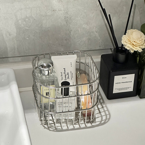 ins铁艺收纳筐桌面化妆品篮子储物篮沥水篮不锈钢置物架子卫生间