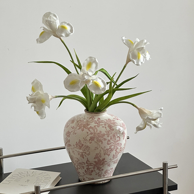 粉色冰裂纹中古风景德镇陶瓷青花瓷花瓶摆件客厅插花陶瓷水培器皿