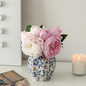 新中式 青花瓷陶瓷花瓶摆件客厅插花装 饰品摆件芍药艺术花器干花