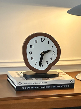 中古风不规则圆形时钟玄关客厅复古桌面装饰摆件办公室创意闹钟