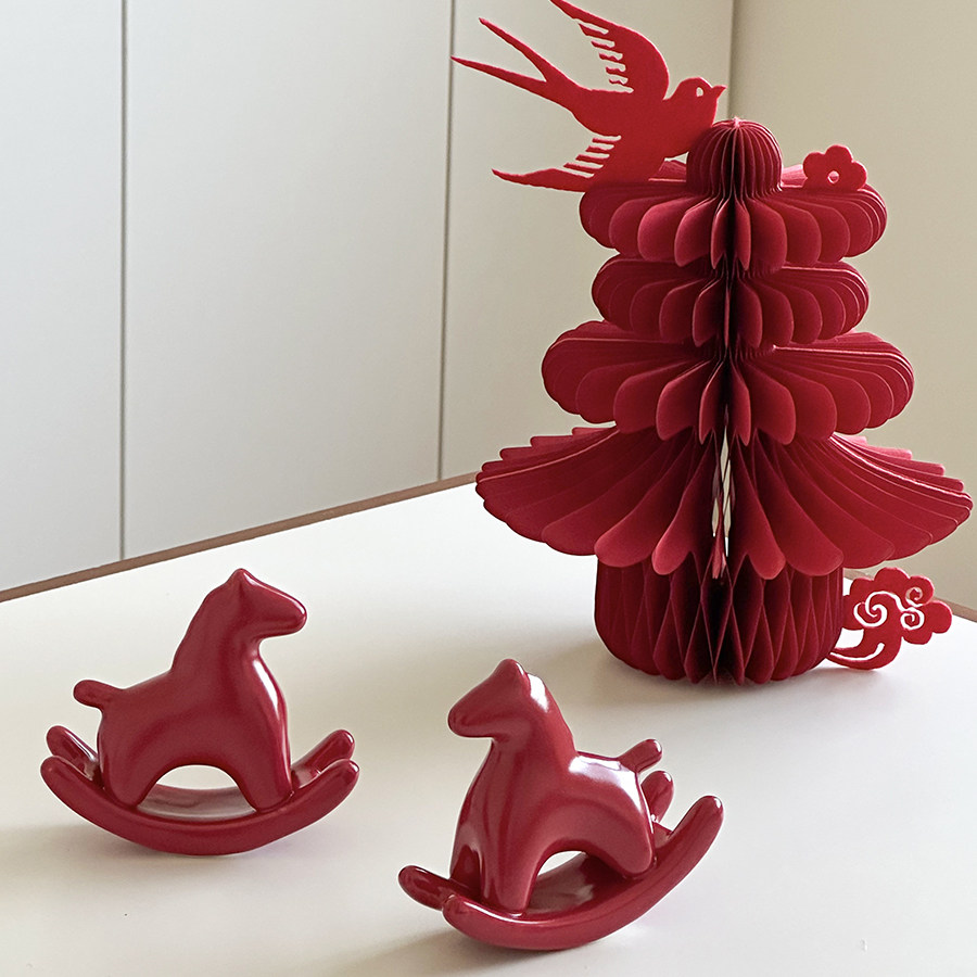 红色陶瓷小马摆件新年春节喜庆装饰品桌面氛围布置中式玩具过年,家居饰品,桌面摆件,淘宝优惠券,粉丝福利购,淘宝优惠卷