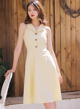 JUJU定制法式复古少女连衣裙显瘦无袖伞裙ins油画风夏季新款裙子