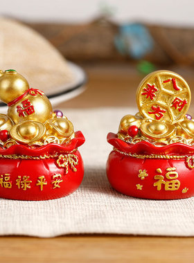 新款创意中国风发财钱袋好运吉祥福袋新年礼物蛋糕装饰树脂摆件