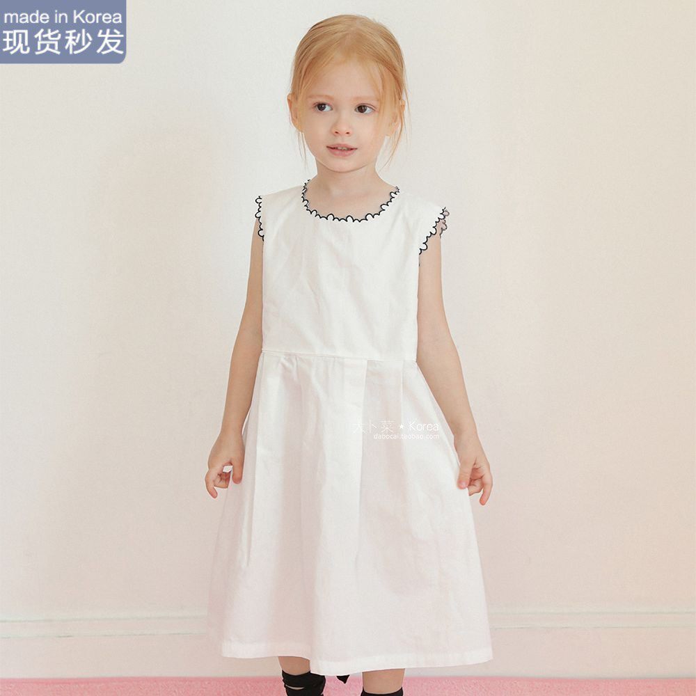现货大卜菜韩国童装夏BIEN黑色刺绣淡雅仙女连A 字廓形连衣裙