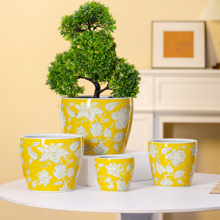 景德镇陶瓷花盆青花瓷高级感家用客厅装饰插花瓶玄关摆件新中式