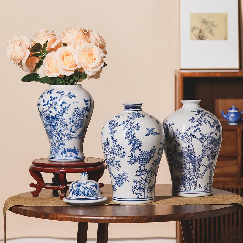 青花瓷中式陶瓷花瓶家居客厅玄关装饰品瓷瓶古典插花高级摆件