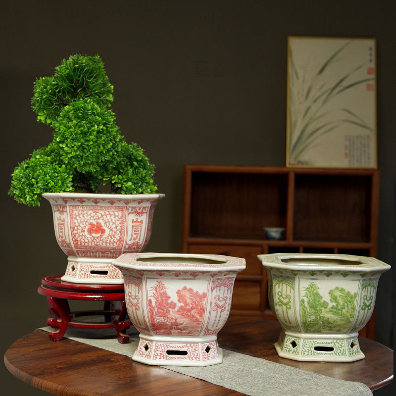 景德镇陶瓷器手绘青花瓷釉下彩花盆四方仿古中式客厅高档兰花吊兰