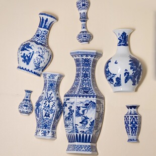 景德镇陶瓷壁挂花瓶手绘青花瓷缠枝莲家居装饰墙面壁挂瓷器