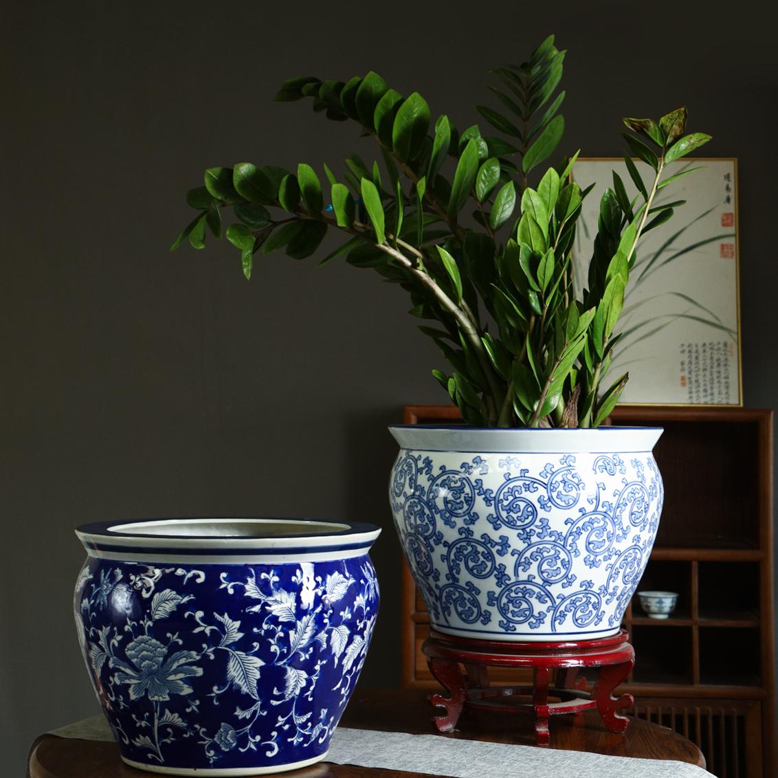 加厚陶瓷古典青花瓷花盆