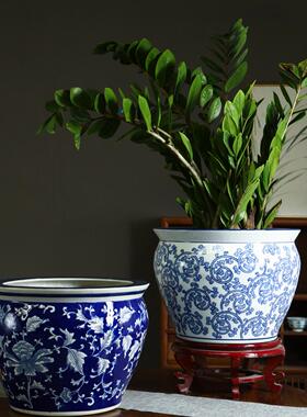 加厚陶瓷古典青花瓷花盆多肉有孔兰花盆客厅绿植花卉盆栽陶瓷鱼缸