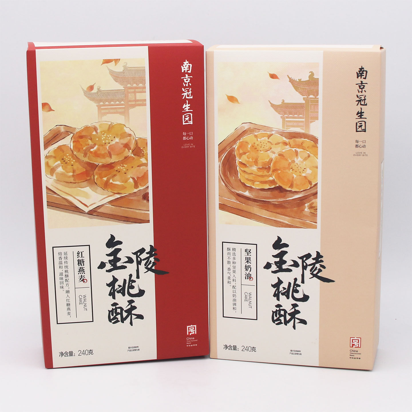 南京冠生园 奶油坚果红糖燕麦金陵桃酥传统糕点休闲美食 240克/盒