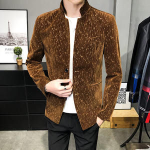 金丝小西装男士新款个性中山装外套青年休闲衣服上衣潮V815-P70图片