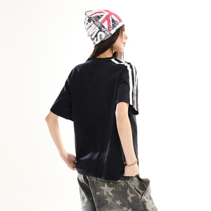潮牌情侣美式拼接拼条印花短袖宽松半袖重磅纯棉T恤衫YD287-P45图片