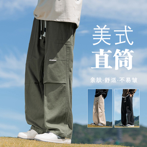 纯棉工装裤2026秋冬美式潮流宽松直筒阔腿拖地裤休闲裤Z9852-P50图片