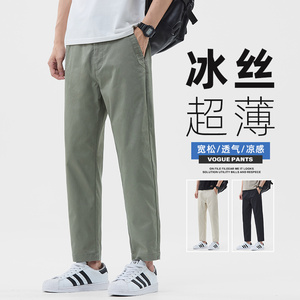 2026新款男生九分休闲裤子男秋季薄款弹力宽松直筒男裤Z2554-P45,男生穿搭hip hop图片