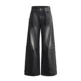 设计感痞帅阔腿褶皱磨白牛仔裤直筒宽松裤子情侣男女长裤YD96-P85，男装牛仔裤，星座509