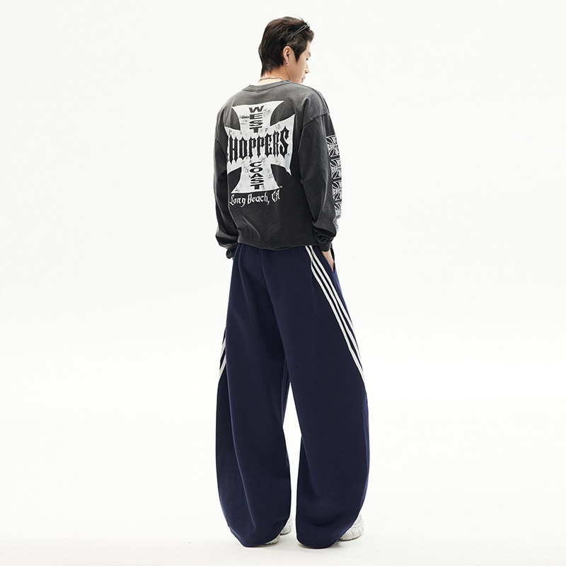 2026春季新款美式复古三条杠撞色弯刀裤宽松抽绳休闲裤YD9096-P65,男装休闲裤,星座509
