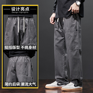 伐木工装裤男生秋季新款潮牌美式宽松直筒阔腿休闲裤子Z2345-P55图片