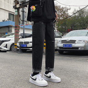 秋秋牛仔裤男潮牌宽松直筒韩版阔腿长裤港风老爹男生裤子