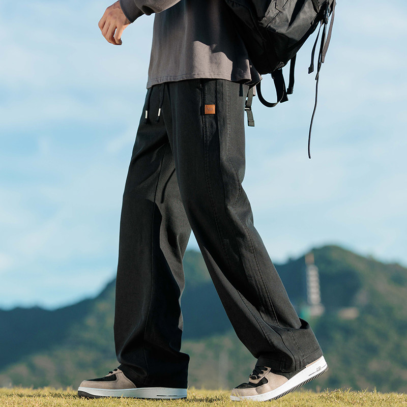 秋冬季垂感长裤子男士宽松直筒工装休闲运动阔腿长裤子Z2346-P45,男装工装外套,星座509