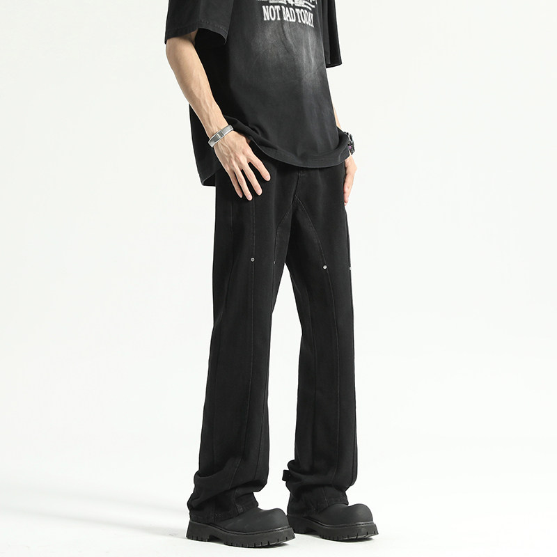 泥黄染拼接铆钉cleanfit微喇牛仔裤潮牌男港风高街长裤YD89-P50,男装牛仔裤,星座509