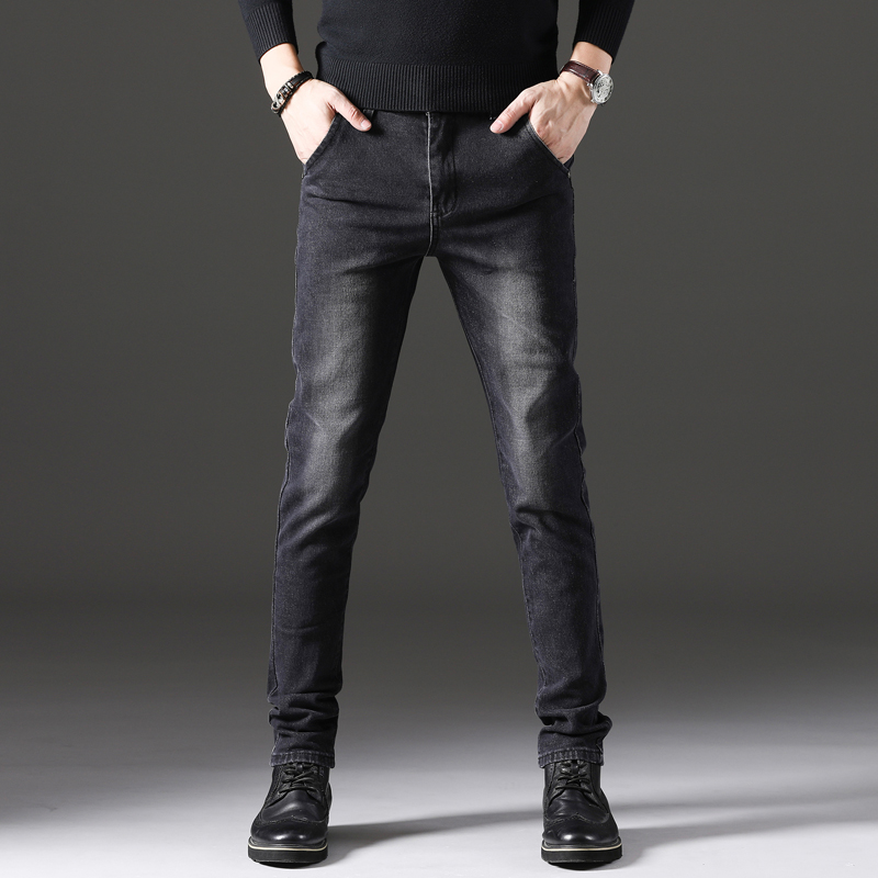 New jeans, men's slim trousers, teenager trousers, Korean version of the trend of high elasticity