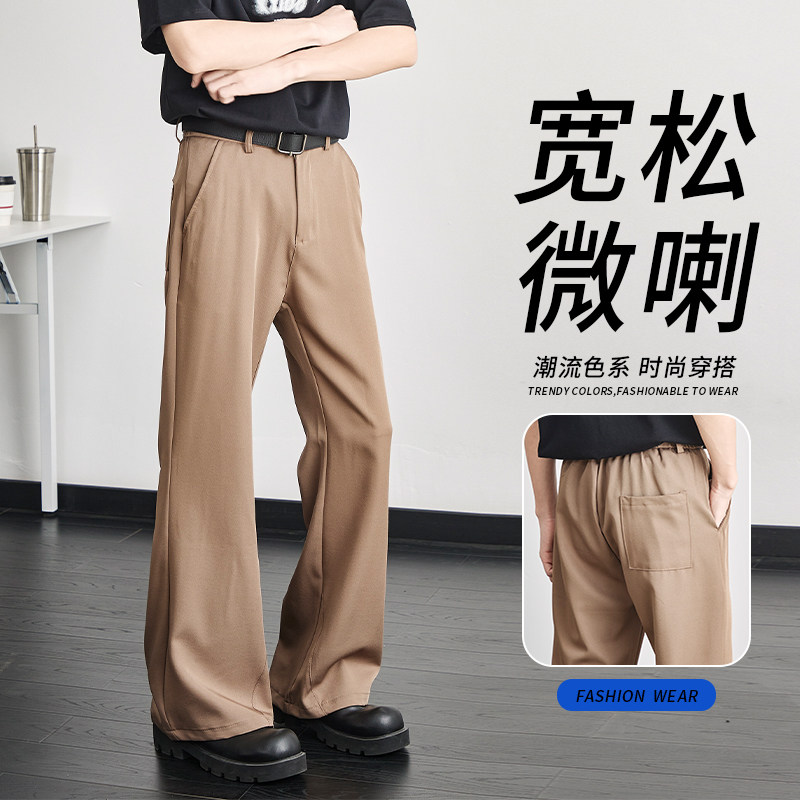 秋冬微喇直筒休闲西裤男高腰cleanfit高级感垂感弯刀裤子YZ29-P40图片