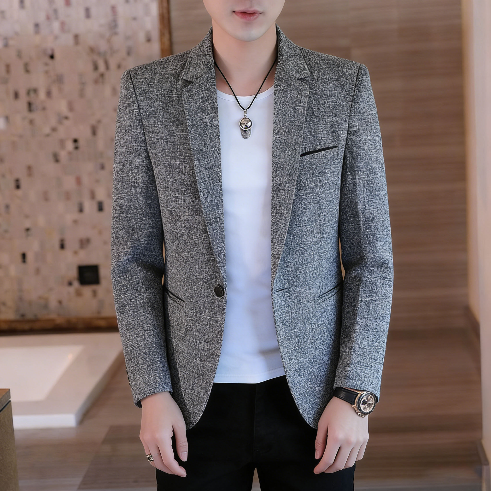 男士休闲西服男韩版修身潮流小西装春季英伦风青年外套YZ003-P65，男装西服套装，星座509