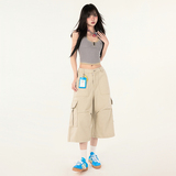 美式工装七分裤女2025新款夏季宽松慵懒松弛感阔腿中裤YD708-P65，男装牛仔裤，星座509