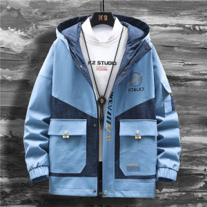 外套男秋季衣服韩版潮流男新款潮工装夹克秋装上衣DS002,高级蓝色衣服怎么搭配效果图图片