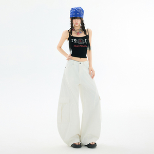 美式复古巴恩风大口袋弯刀工装裤男女设计感宽松阔腿裤YD9031-P75图片