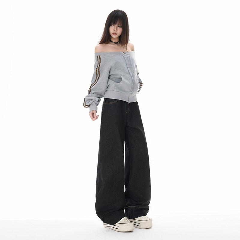 美式复古高腰宽松阔腿牛仔裤女百搭直筒垂感显瘦拖地裤YD9052-P60,男装牛仔裤,星座509