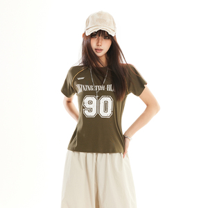 美式复古球衣风短袖t恤女2026夏季辣妹运动修肩短款上衣YD266-P35图片