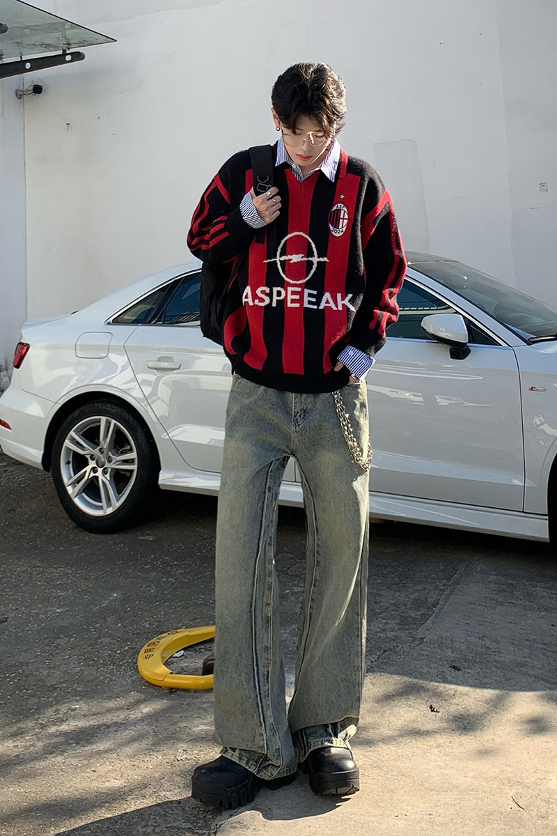 秋冬高街CleanFit水洗泥染微喇叭长裤hiphop复古牛仔裤子YA95-P80,男装牛仔裤,星座509