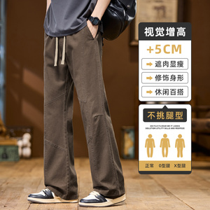 纯棉休闲裤男秋季新款宽松直筒美式工装阔腿微喇长裤子Z9871-P45图片