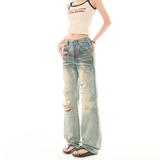 做旧酷辣美式破洞牛仔裤宽松秋季直筒长裤子显瘦男女潮YD9038-P75，男装牛仔裤，星座509