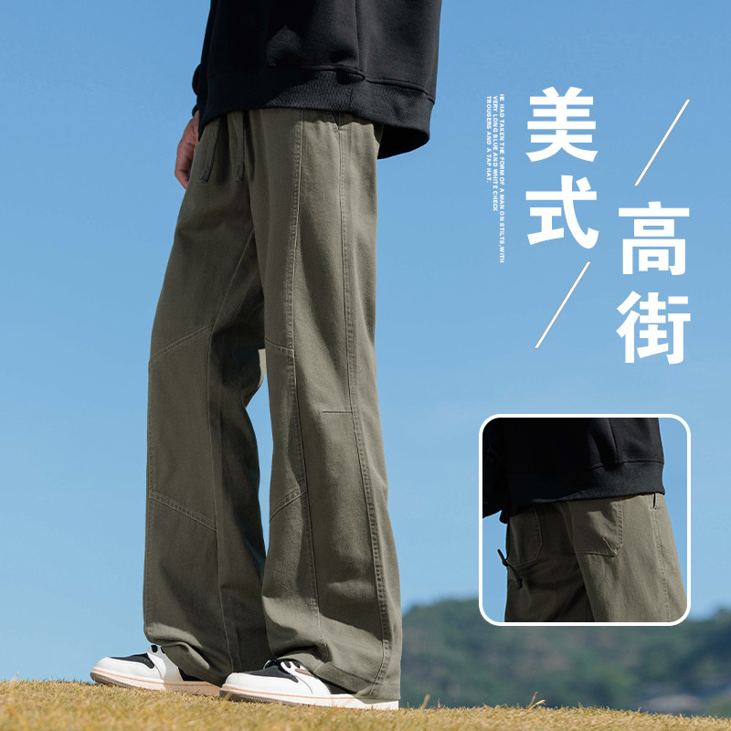 美式高街微喇裤子男秋季新款设计感长裤宽松直筒休闲裤Z9871-P45图片