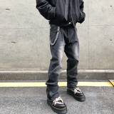 美式高街牛仔裤男夏季修身做旧拉链直筒裤痞帅微喇裤子YD88-P50，男装牛仔裤，星座509