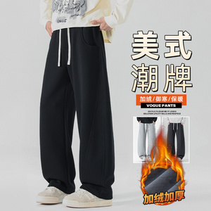 弯刀休闲裤子男针织卫裤美式潮宽松直筒运动长裤Z2576-P45加绒P55图片