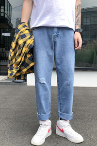 牛仔裤男士潮牌新款坠感阔腿裤男生韩版潮流宽松老爹直筒图片