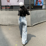 美式高街cleanfit拖地裤潮牌宽松直筒浅色微喇牛仔裤男YD9014-P75，男装牛仔裤，星座509