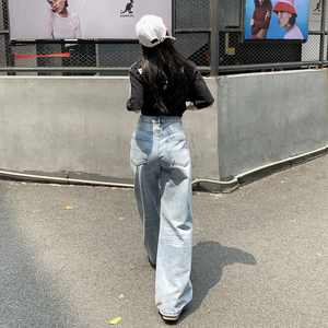 美式高街cleanfit拖地裤潮牌宽松直筒浅色微喇牛仔裤男YD9014-P75图片
