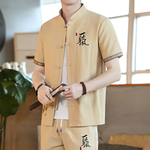 中式棉麻套装中国风一套唐装男装青年复古风汉服中山装潮YK11-P55图片