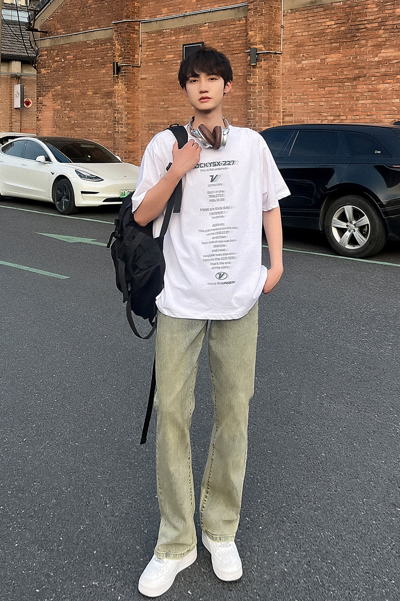 美式vibe裤子高街痞帅潮牌微喇=牛仔裤男显瘦修身直筒裤YD789-P45,男装牛仔裤,星座509