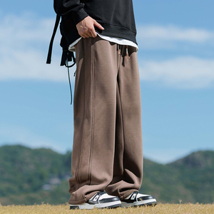 秋季新款男士棉针织拖地休闲裤抽绳宽松直筒裤阔腿长裤Z2344-P45图片