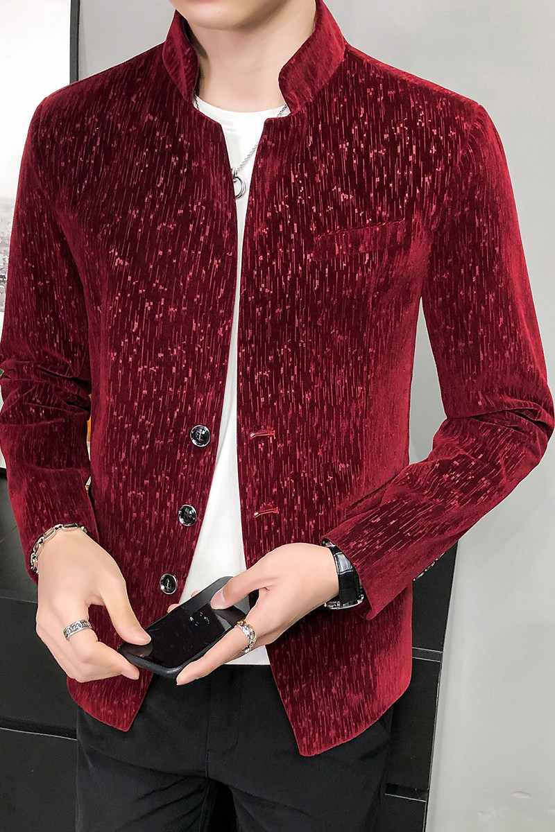 金丝小西装男士新款个性中山装外套青年休闲衣服上衣潮V815-P70,男装西服,星座509