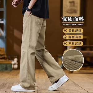 新款男休闲裤纯棉微喇叭百搭美式阔腿显高直筒青年长裤Z9871-P45图片