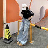 美式高街cleanfit拖地裤潮牌宽松直筒浅色微喇牛仔裤男YD9014-P75，男装牛仔裤，星座509
