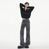 秋冬CleanFit美式复古皱褶牛仔裤高街潮牌拼接微喇直筒YA125-P50，男装牛仔裤，星座509